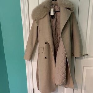 NWT Banana Republic Quilted Beige Fur Collar Women's Coat